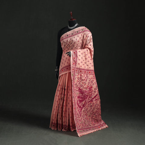 Hand Embroidered Chapa Work Silk Cotton Saree 24