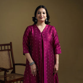 Pink - Plain Spun Dupion Viscose Silk Buti A-Line Kurta for women 14