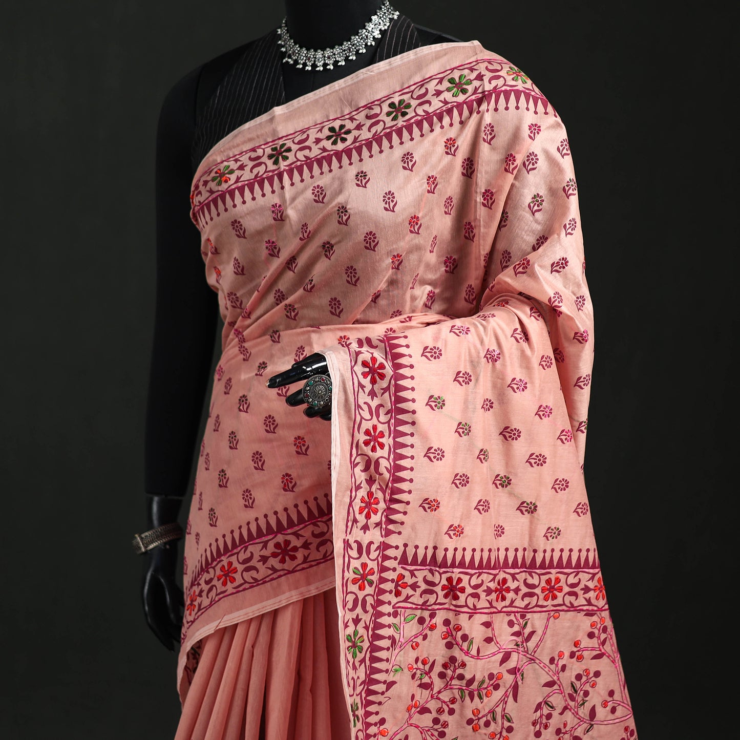 Hand Embroidered Chapa Work Silk Cotton Saree 24