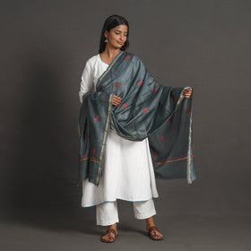 Grey - handloom chanderi silk kashida embroidery dupatta 21
