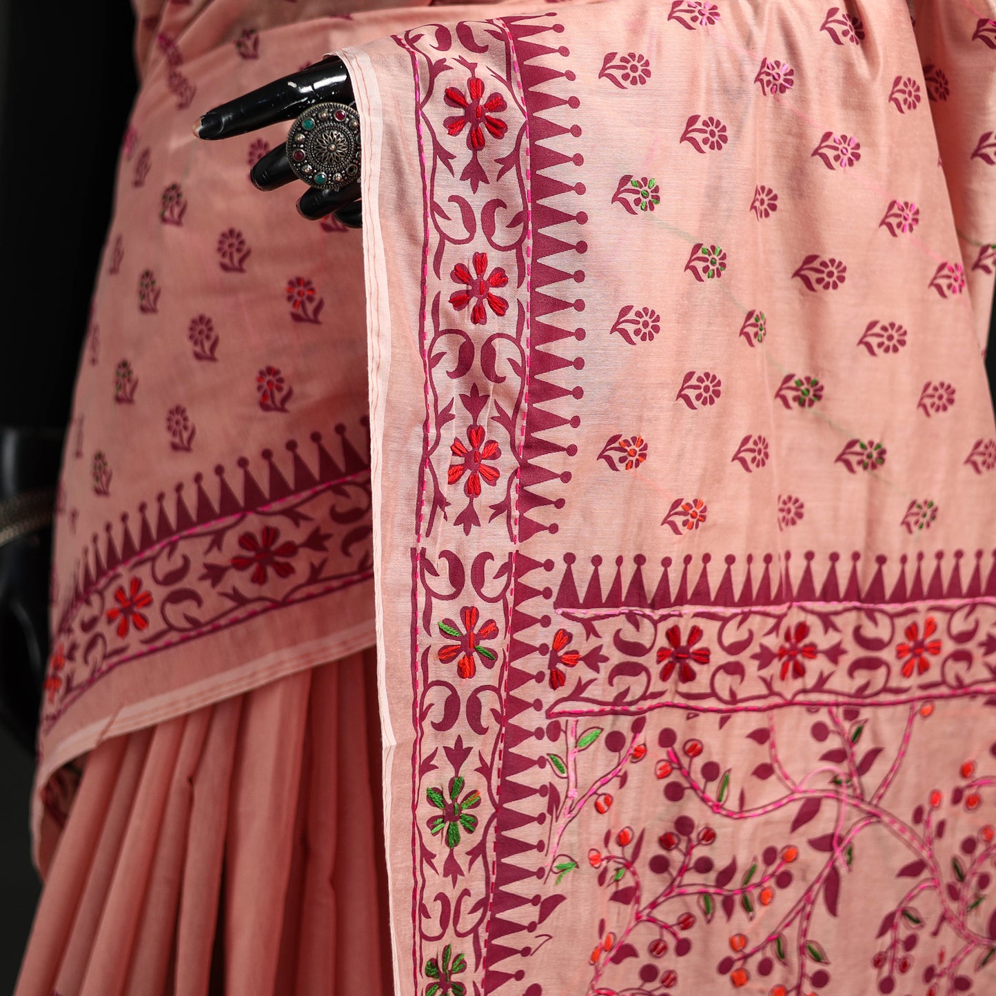 Hand Embroidered Chapa Work Silk Cotton Saree 24