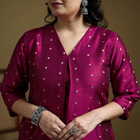 Pink - Plain Spun Dupion Viscose Silk Buti A-Line Kurta for women 14