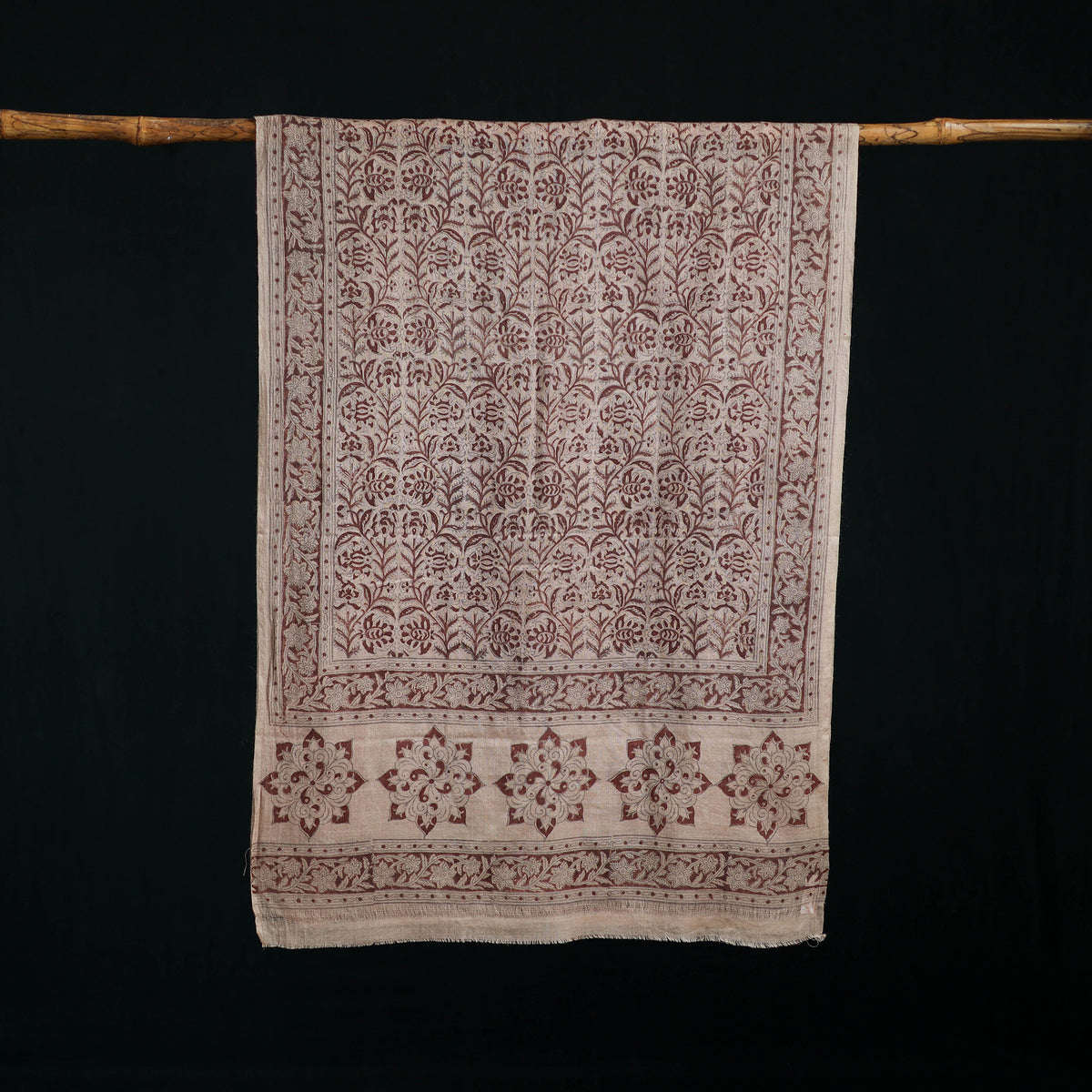 Pure Merino Wool Stole in Pedana Kalamkari Block Prints 60