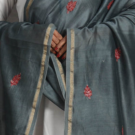 Grey - handloom chanderi silk kashida embroidery dupatta 21