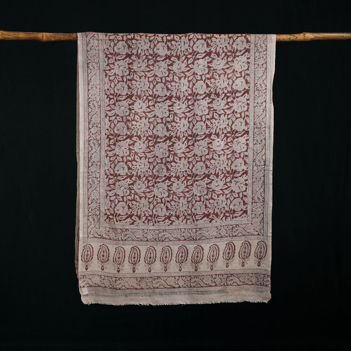 Pure Merino Wool Stole in Pedana Kalamkari Block Prints 58
