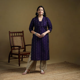 Blue - Plain Spun Dupion Viscose Silk Buti Straight Kurta for women 09