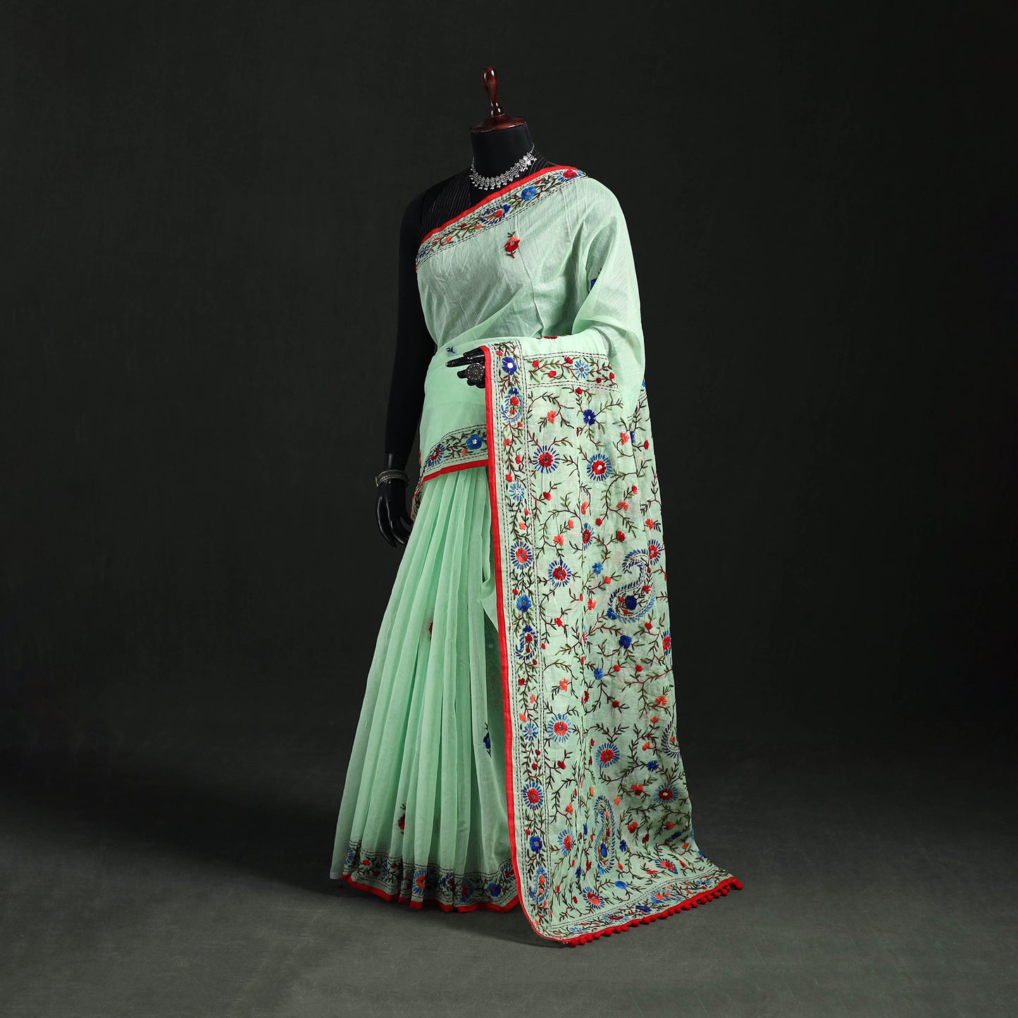 Hand Embroidered Chapa Work Silk Cotton Saree 25
