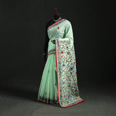 Hand Embroidered Chapa Work Silk Cotton Saree 25