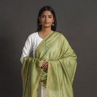 Green - Handloom Chanderi Silk Kashida Embroidery Dupatta 22