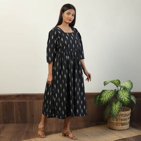 Black - Pochampally Ikat Weave Cotton Dress 08