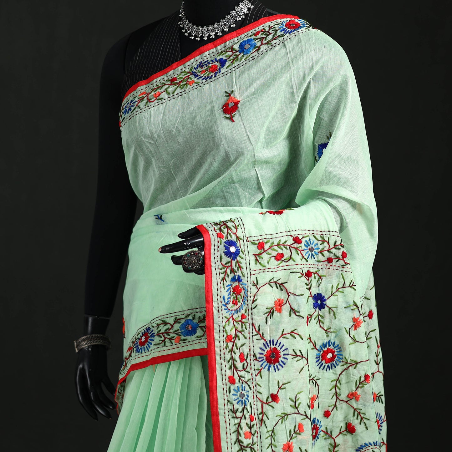 Hand Embroidered Chapa Work Silk Cotton Saree 25