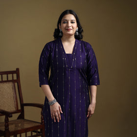 Blue - Plain Spun Dupion Viscose Silk Buti Straight Kurta for women 09