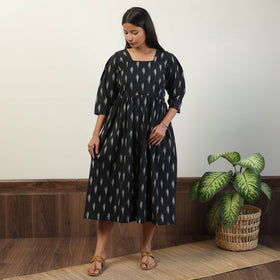 Black - Pochampally Ikat Weave Cotton Dress 08