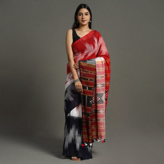 Red - Begampuri Handloom Cotton Saree with Ikat Border 17