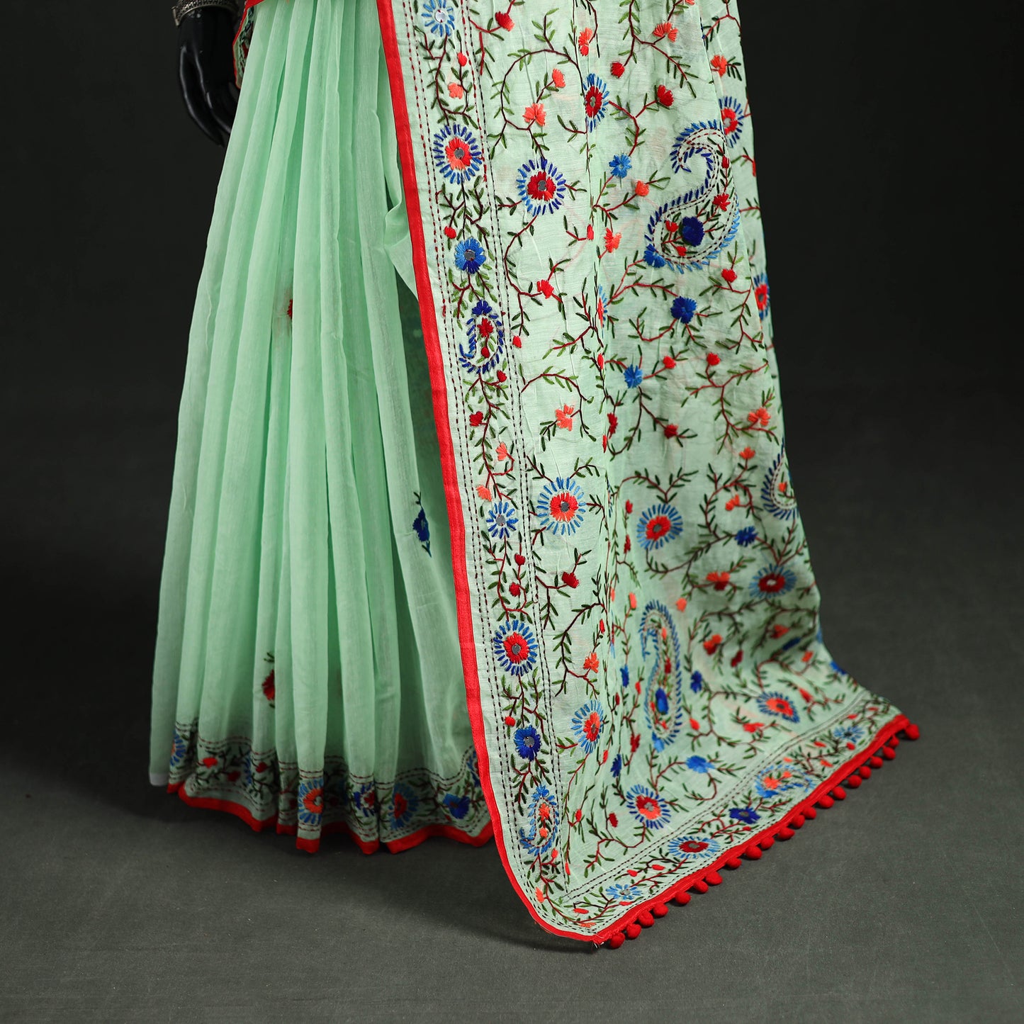 Hand Embroidered Chapa Work Silk Cotton Saree 25