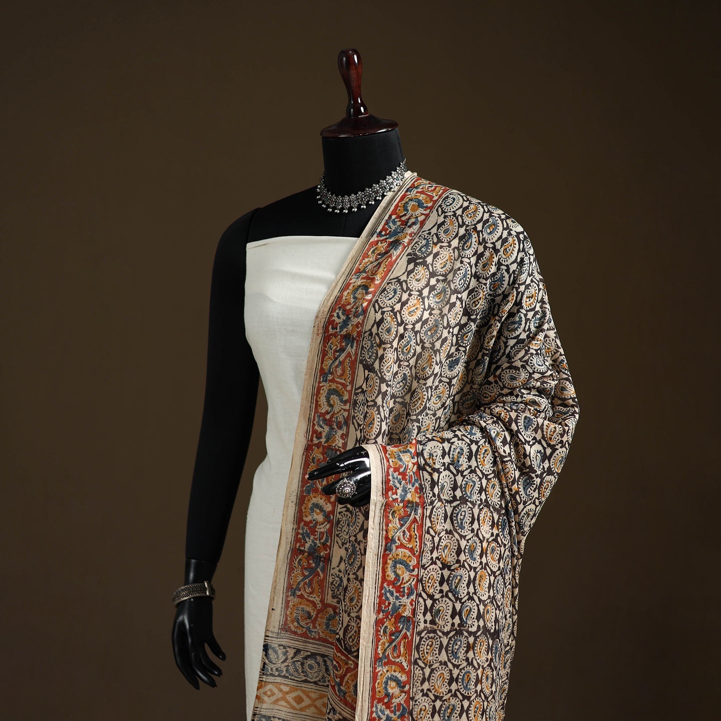 Kalamkari Hand Block Print Natural Dyed Cotton Dupatta 29