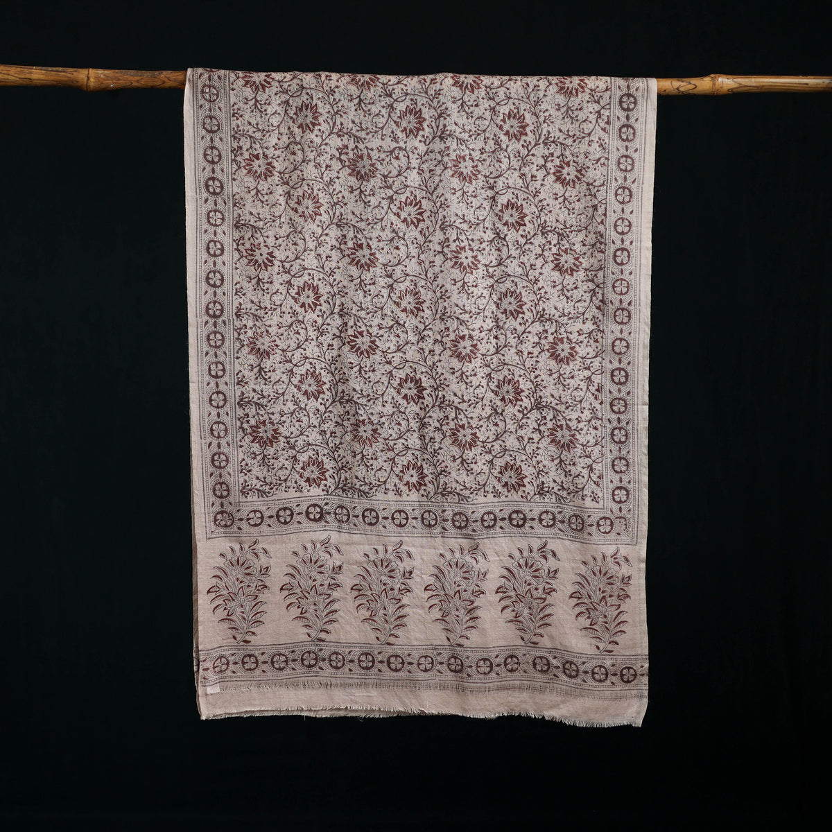 Pure Merino Wool Stole in Pedana Kalamkari Block Prints 53