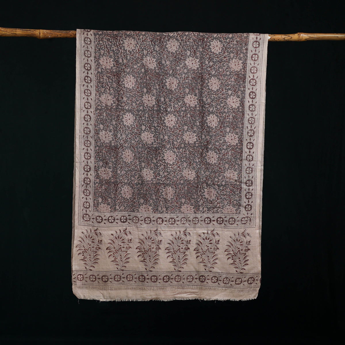 Pure Merino Wool Stole in Pedana Kalamkari Block Prints 52
