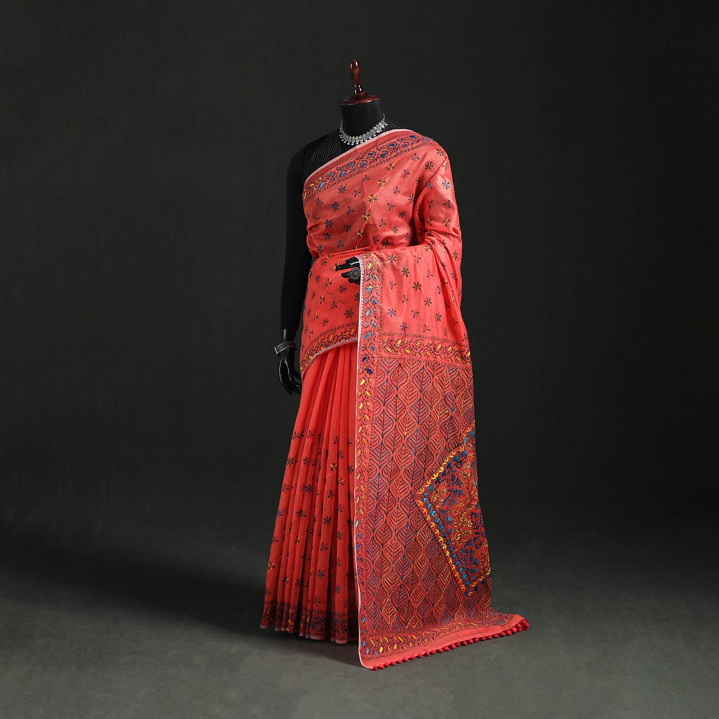 Hand Embroidered Chapa Work Silk Cotton Saree 26