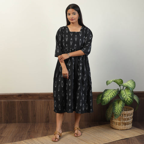 Black - Pochampally Ikat Weave Cotton Dress 09