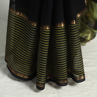 Black - Mangalagiri Missing Checks Cotton Handloom Saree with Pochampally Ikat Blouse Piece