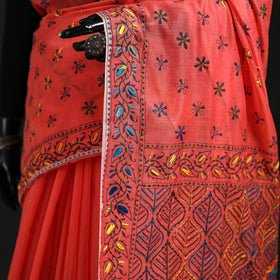 Hand Embroidered Chapa Work Silk Cotton Saree 26