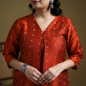 Orange - Plain Spun Dupion Viscose Silk Buti A-Line Kurta for women 11