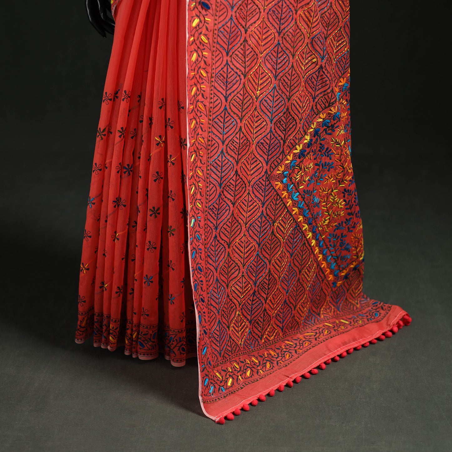 Hand Embroidered Chapa Work Silk Cotton Saree 26