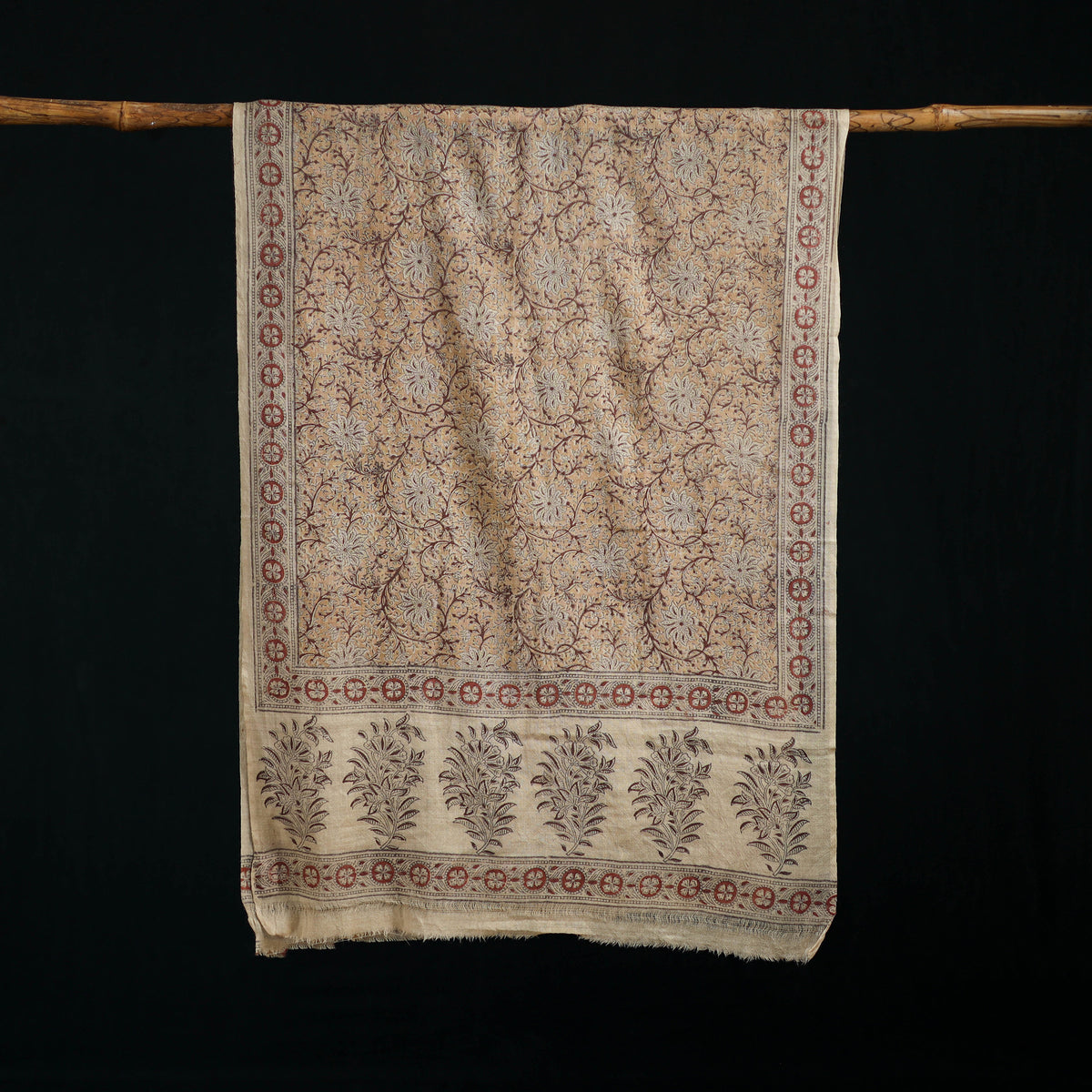 Pure Merino Wool Stole in Pedana Kalamkari Block Prints 48