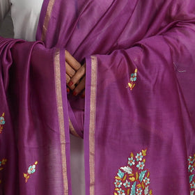 Purple - handloom chanderi silk kashida embroidery dupatta
