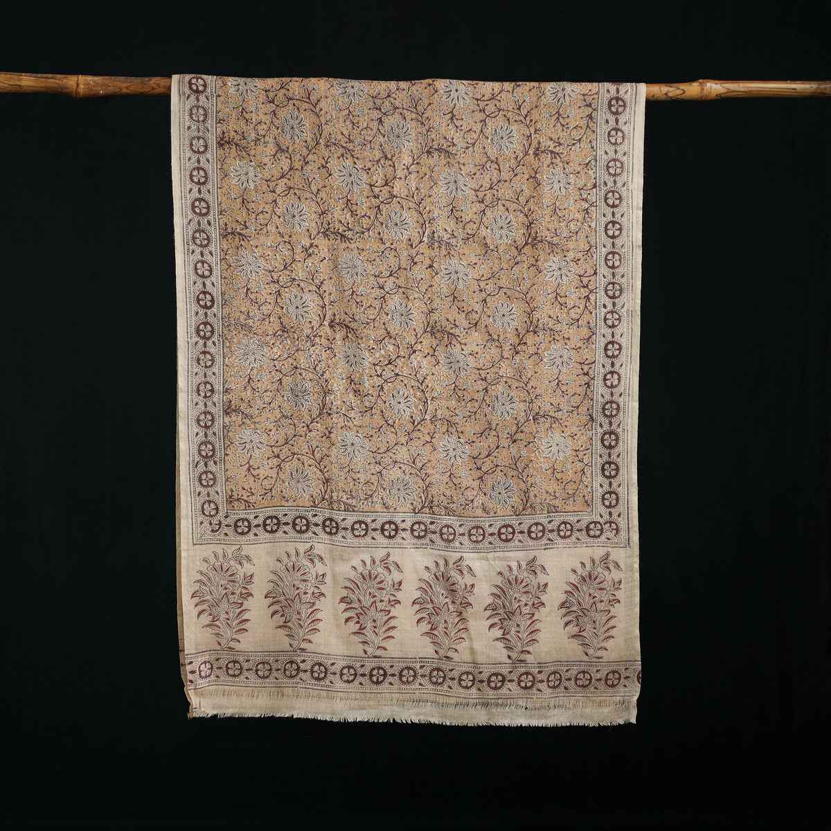 Pure Merino Wool Stole in Pedana Kalamkari Block Prints 47