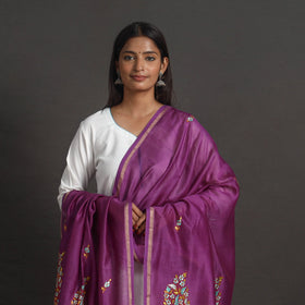 Purple - handloom chanderi silk kashida embroidery dupatta