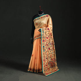 Hand Embroidered Chapa Work Silk Cotton Saree 27
