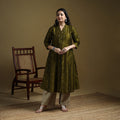 Green - Plain Spun Dupion Viscose Silk Buti A-Line Kurta for women 03