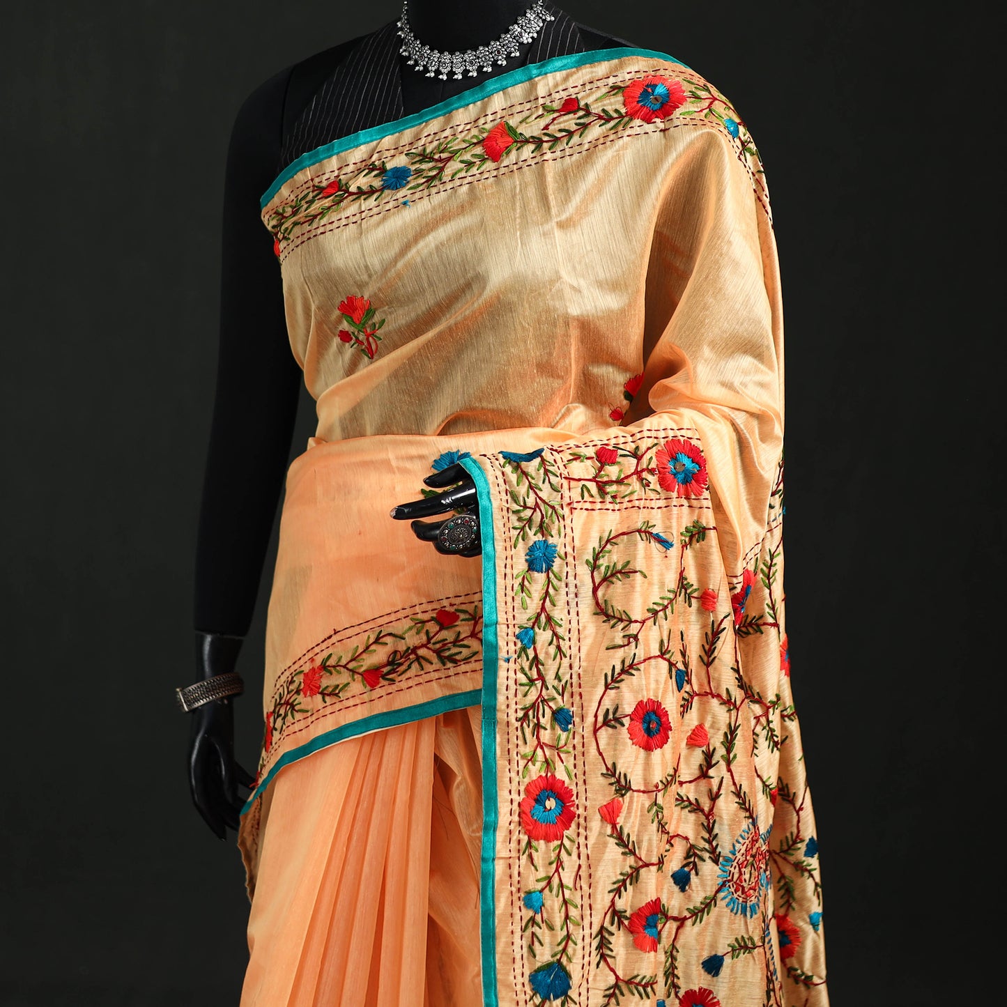 Hand Embroidered Chapa Work Silk Cotton Saree 27