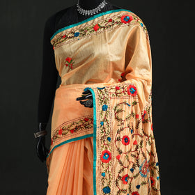 Hand Embroidered Chapa Work Silk Cotton Saree 27