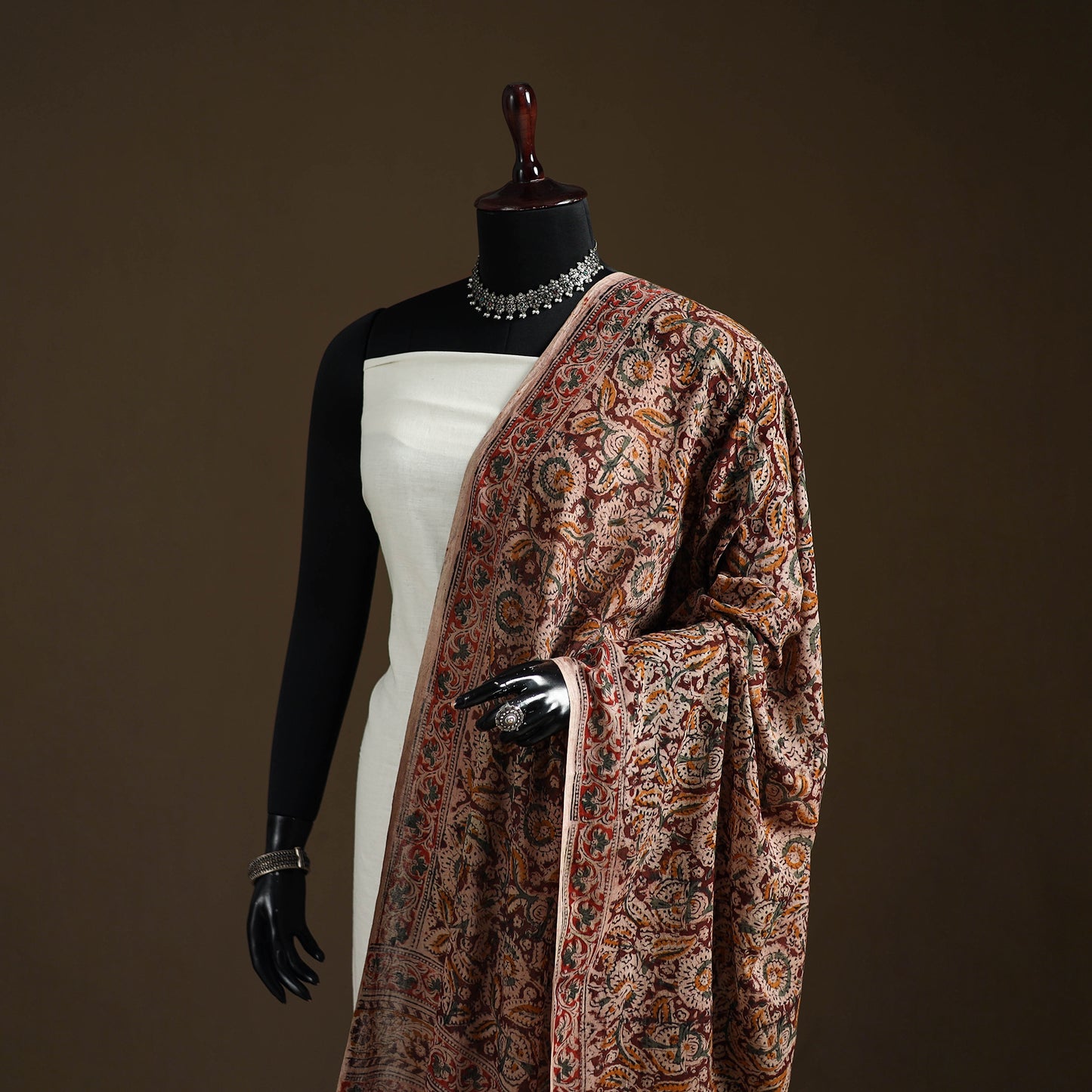Kalamkari Hand Block Print Natural Dyed Cotton Dupatta 31