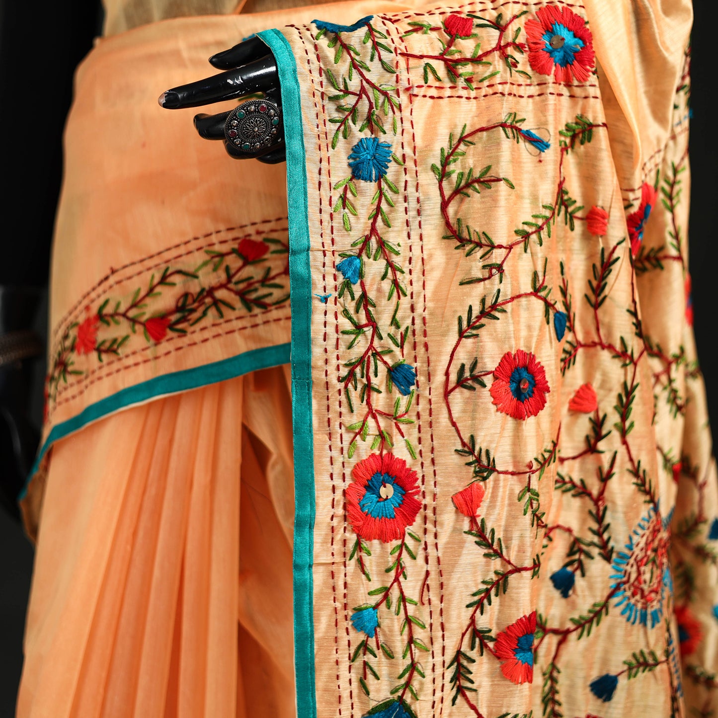 Hand Embroidered Chapa Work Silk Cotton Saree 27