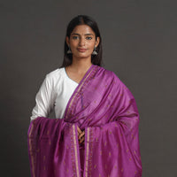 Purple - Handloom Chanderi Silk Kashida Embroidery Dupatta 26