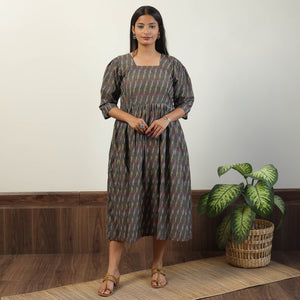 Grey - Pochampally Ikat Weave Cotton Dress 10
