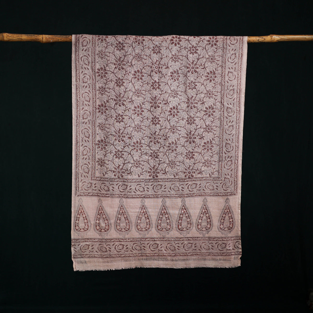 Pure Merino Wool Stole in Pedana Kalamkari Block Prints 41