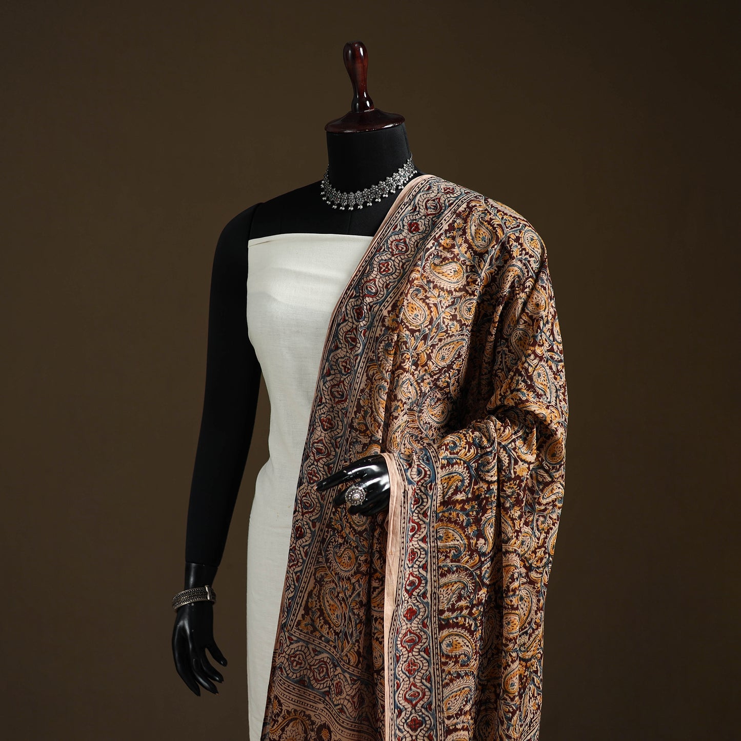 Kalamkari Hand Block Print Natural Dyed Cotton Dupatta 32