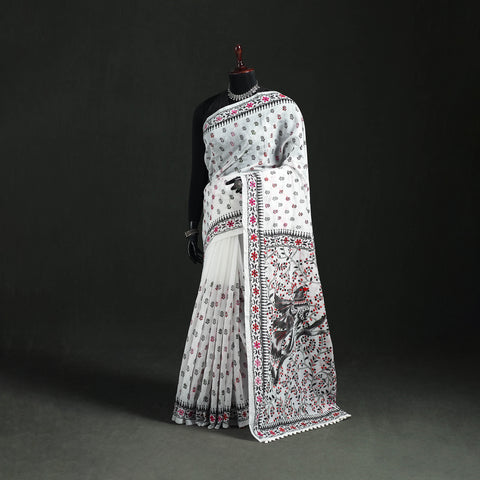 Hand Embroidered Chapa Work Silk Cotton Saree 28