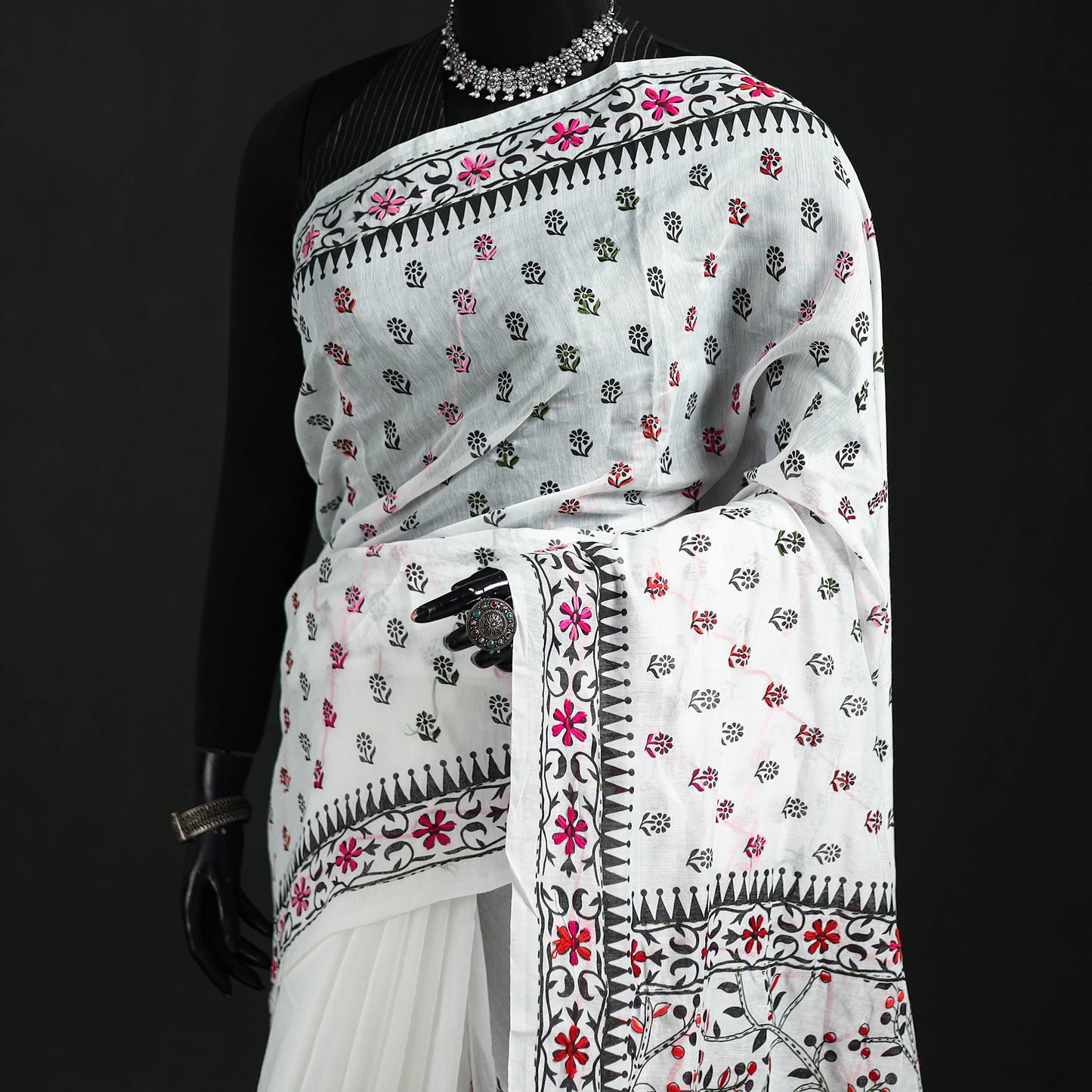 Hand Embroidered Chapa Work Silk Cotton Saree 28