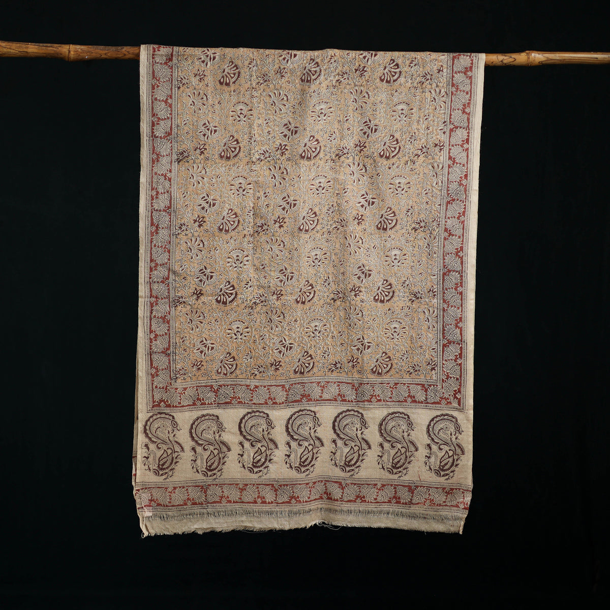Pure Merino Wool Stole in Pedana Kalamkari Block Prints 38