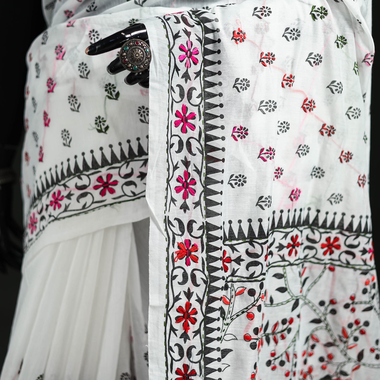 Hand Embroidered Chapa Work Silk Cotton Saree 28