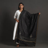 Black - Handloom Chanderi Silk Kashida Embroidery Dupatta 29