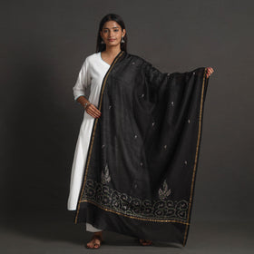 Black - handloom chanderi silk kashida embroidery dupatta