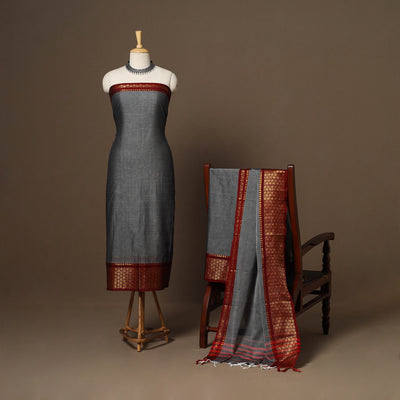 Grey - 3pc cotton unstitched dharwad dress material