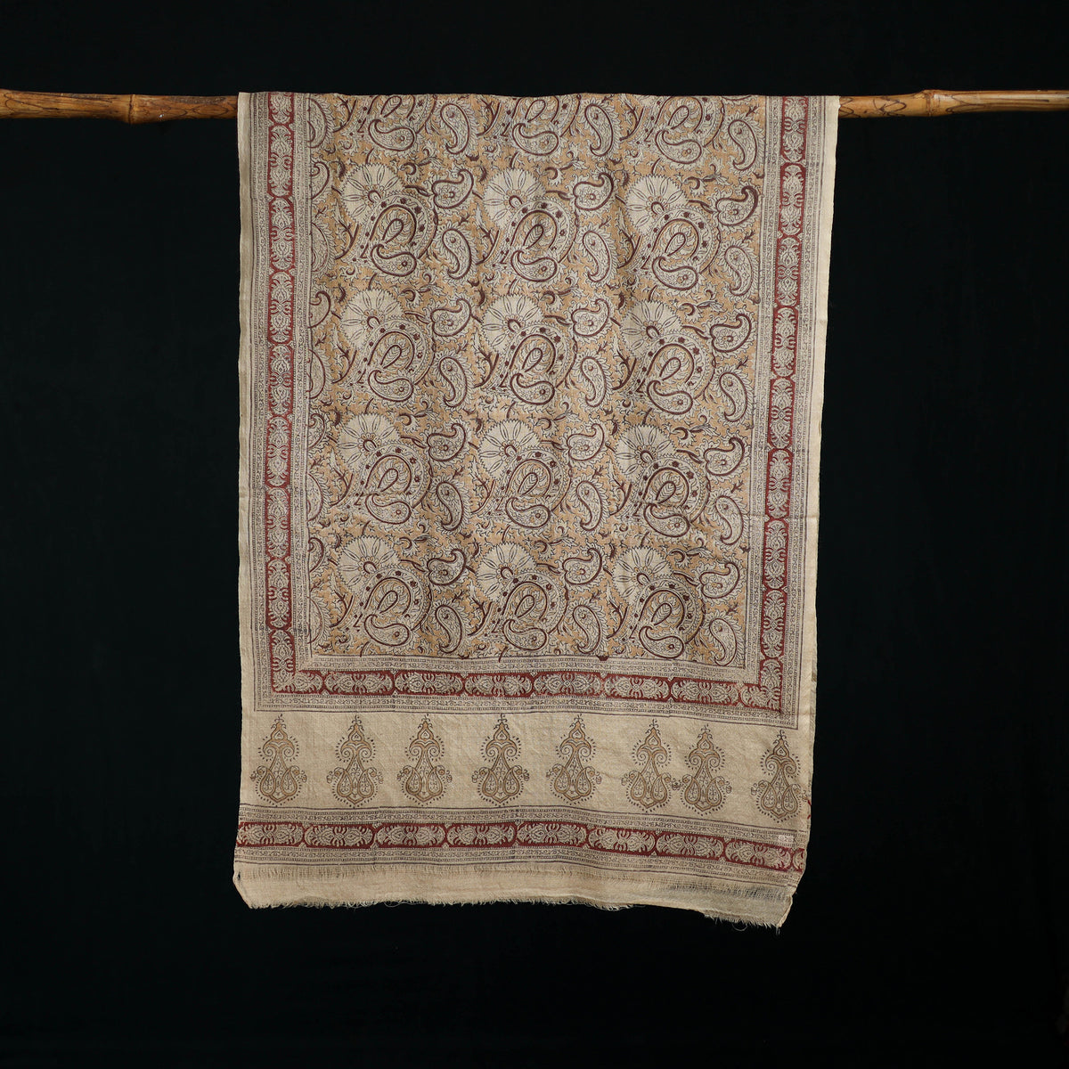 Pure Merino Wool Stole in Pedana Kalamkari Block Prints 37
